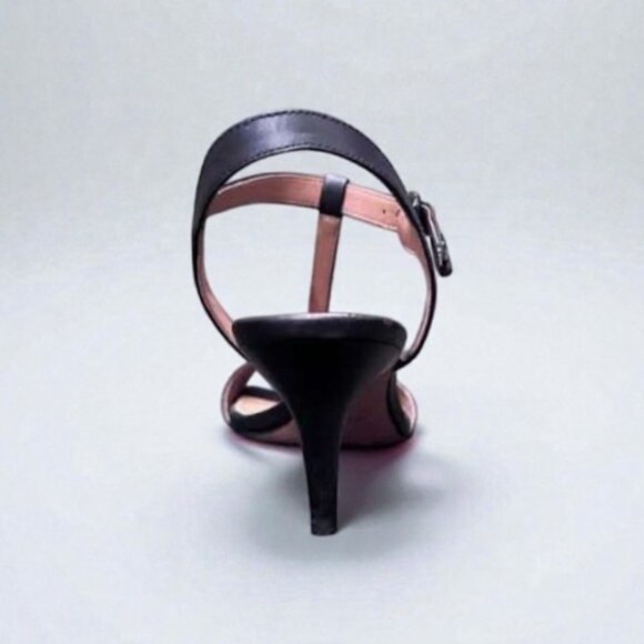 Coach Black Leather 'Melodie' T-strap Heeled Sandal Size 8.5 - Picture 4 of 8